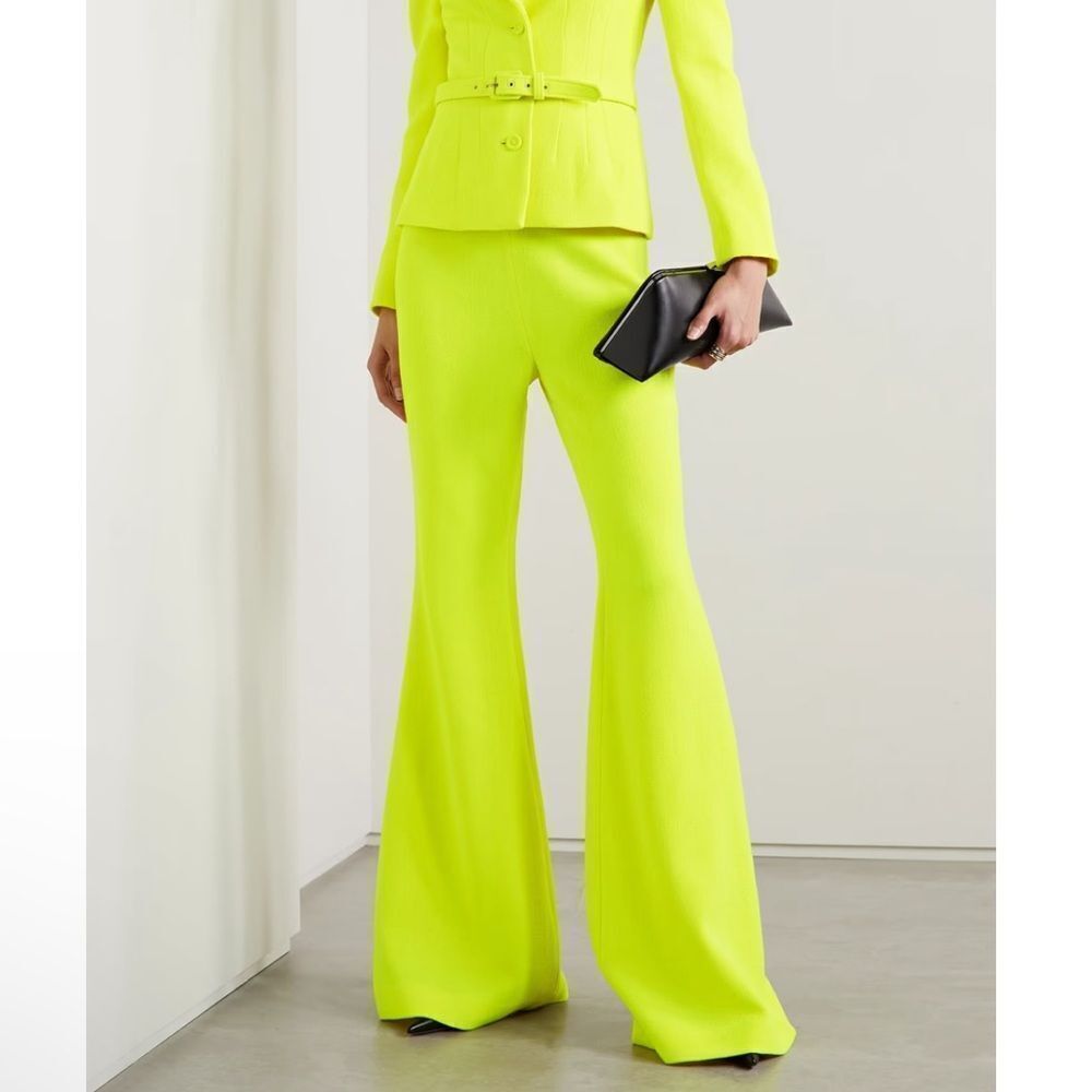SERGIO HUDSON | NEW Neon Yellow Wool-Crepe Flare Leg Pants Women’s Size 2